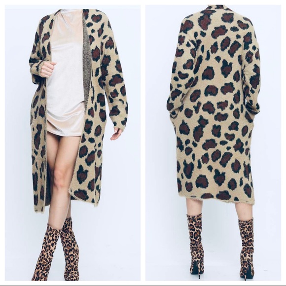 Chic sweater knit animal print soft long cardigan - Picture 4 of 5